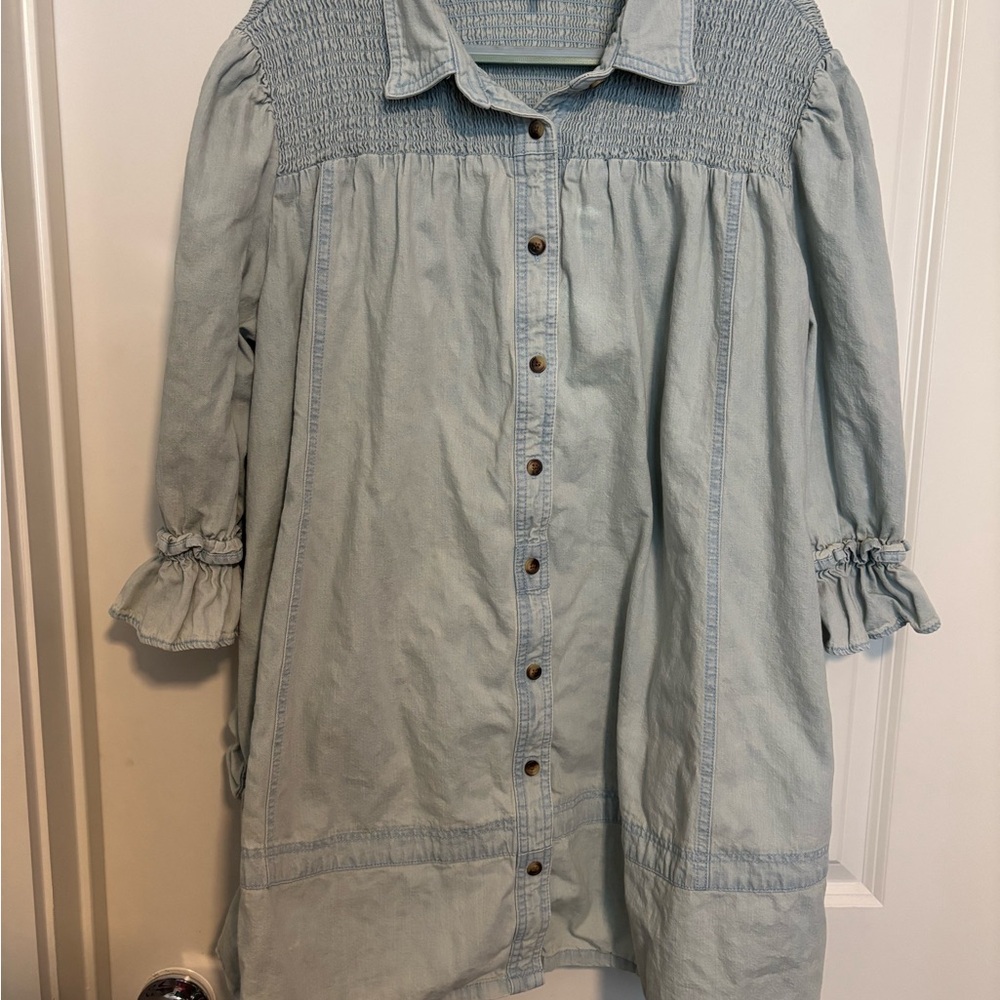 Free People Denim Sky Blue Textured Dress